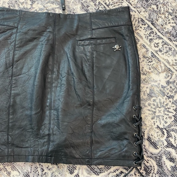 Harley-Davidson Black Leather Lambskin Wild Side Mini Skirt - Picture 4 of 9
